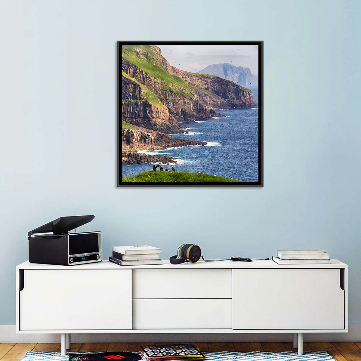 Mykines Cliffs, Faroe Islands Wall Art in a room, square