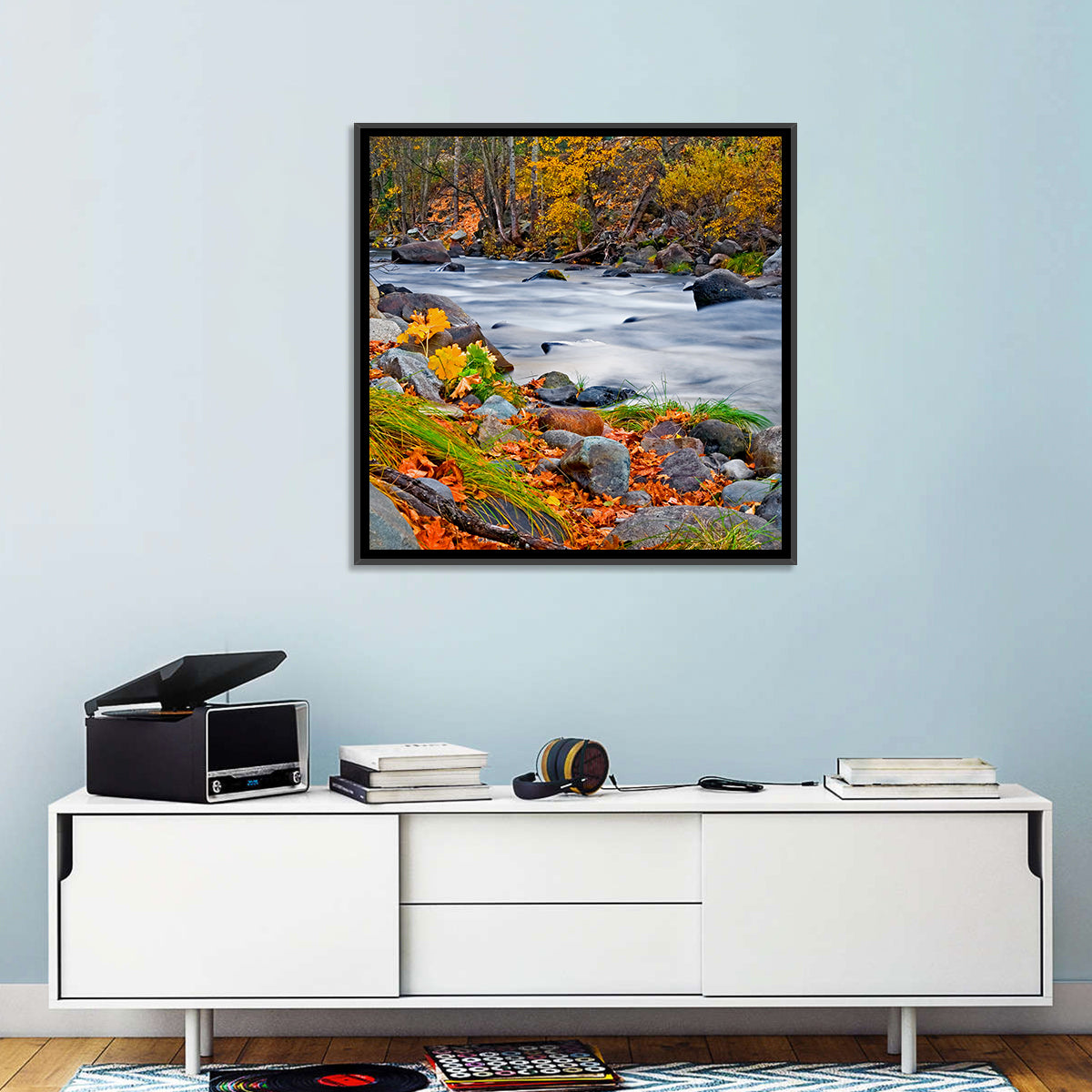 Golden Autumn Forest Creek Wall Art
