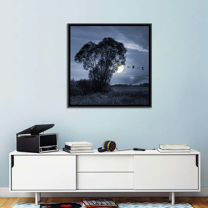 Moonlit Birds Over Quiet Field Wall Art