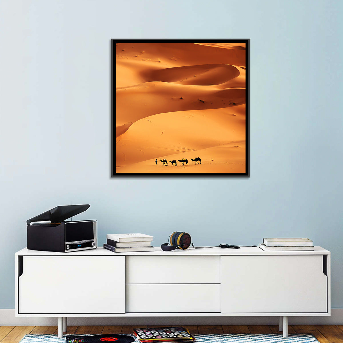 Desert Camel Caravan in Golden Dunes Wall Art