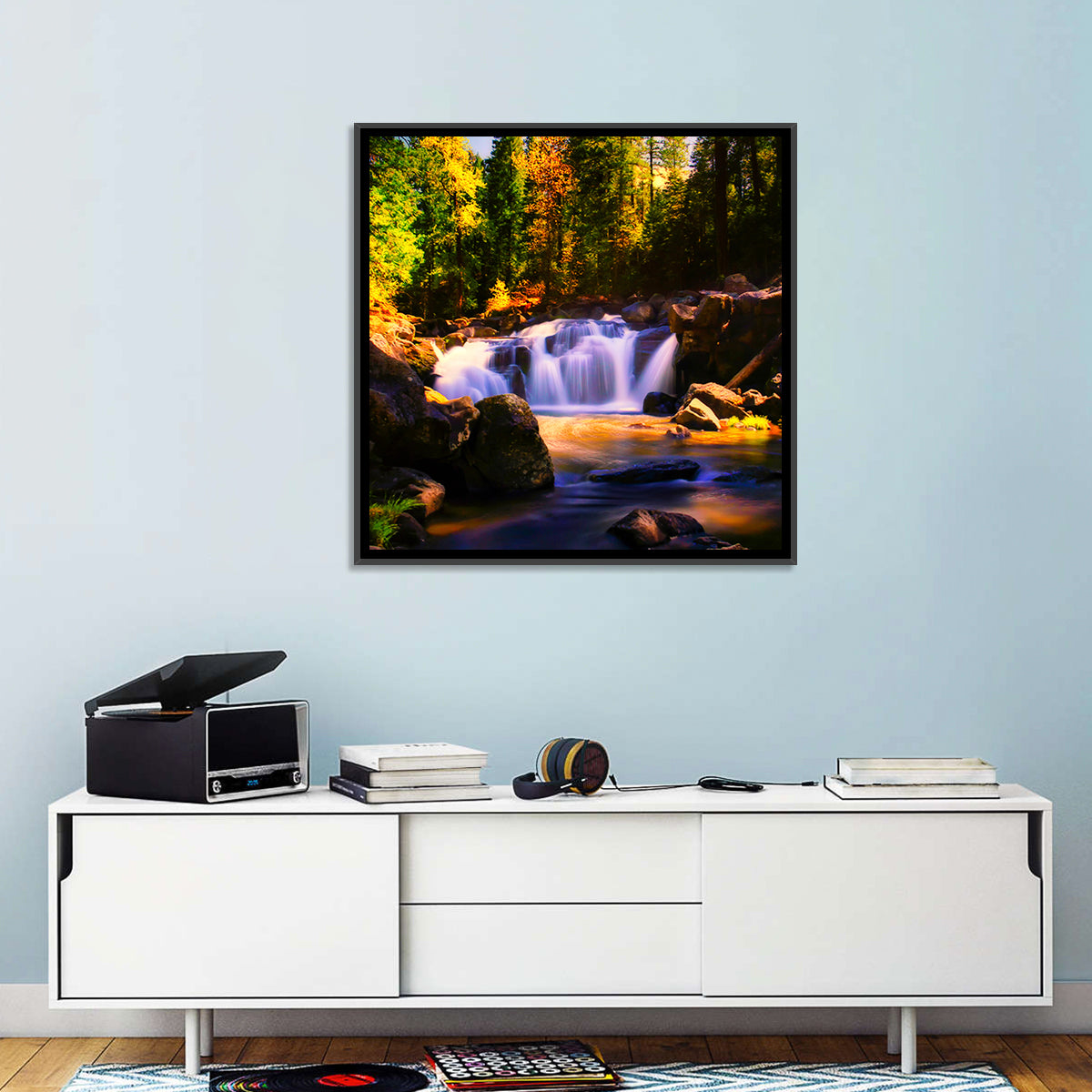 Autumn Mountain Waterfall Wall Art