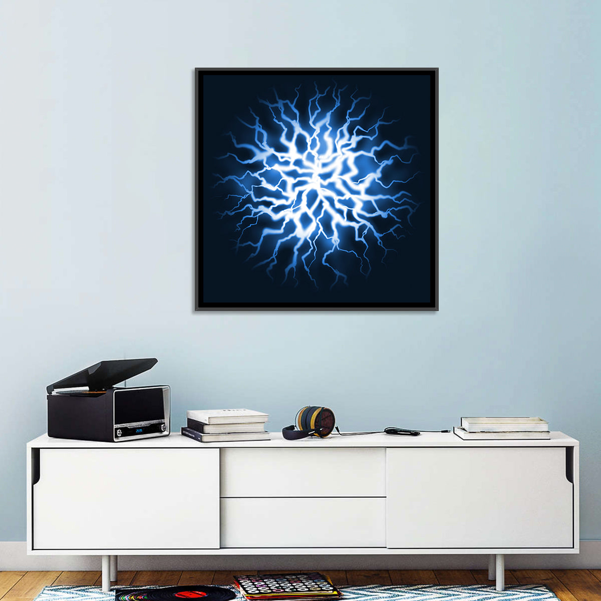 Thunder Burst Abstract Wall Art in a room, square