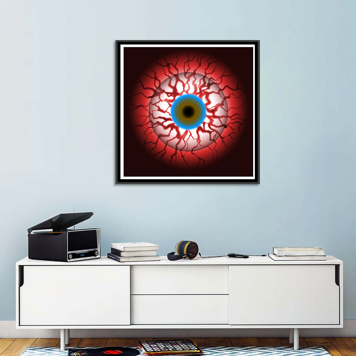 Close-up Eyeball Illustration Wall Art in a room, square