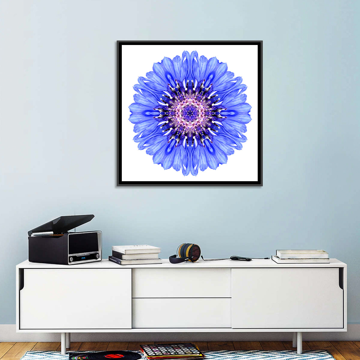 Blue Cornflower Mandala Pattern Wall Art