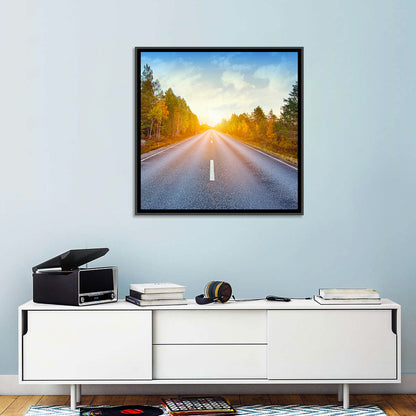 Sunlit Autumn Forest Road Wall Art