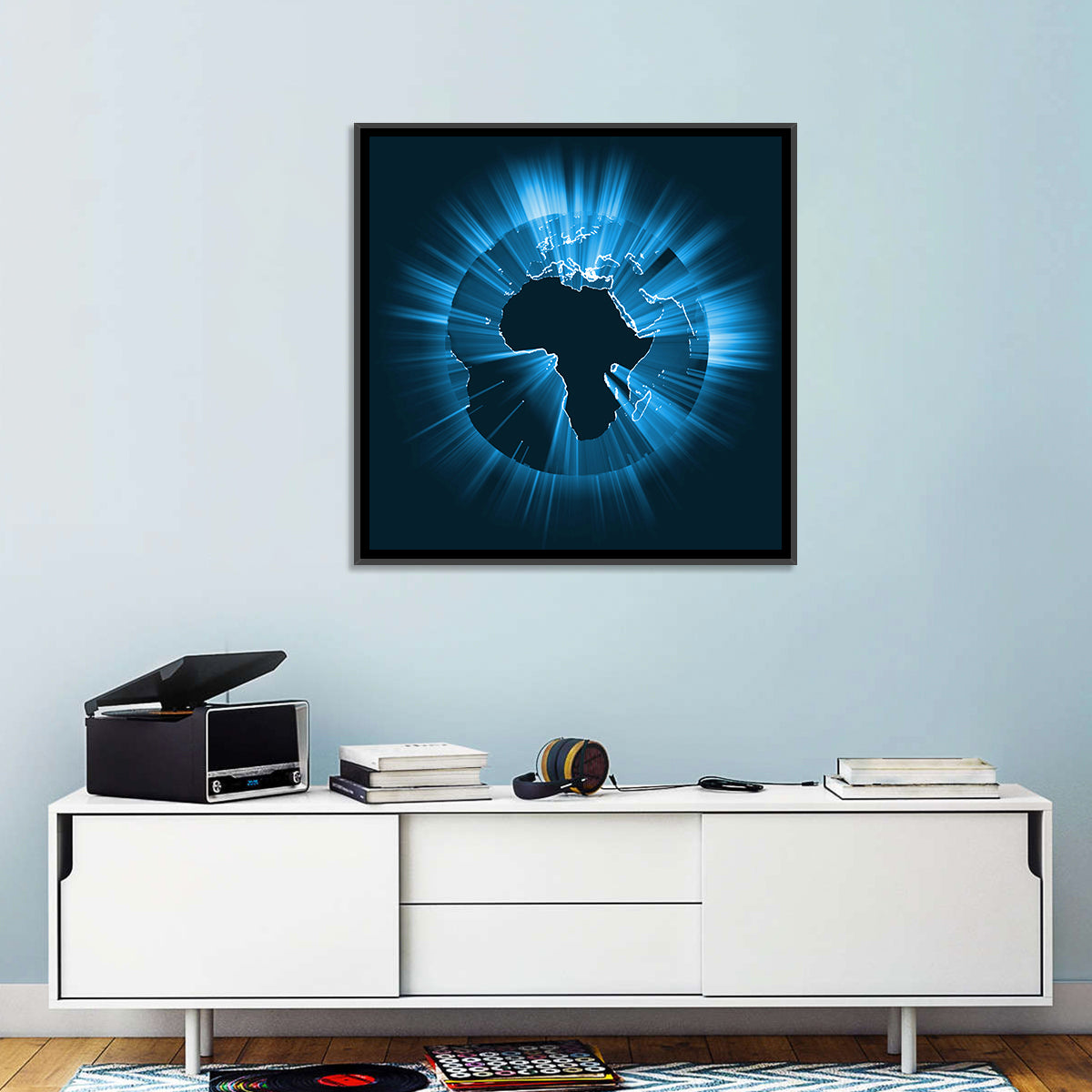 Glowing Africa Globe Wall Art in a room, square