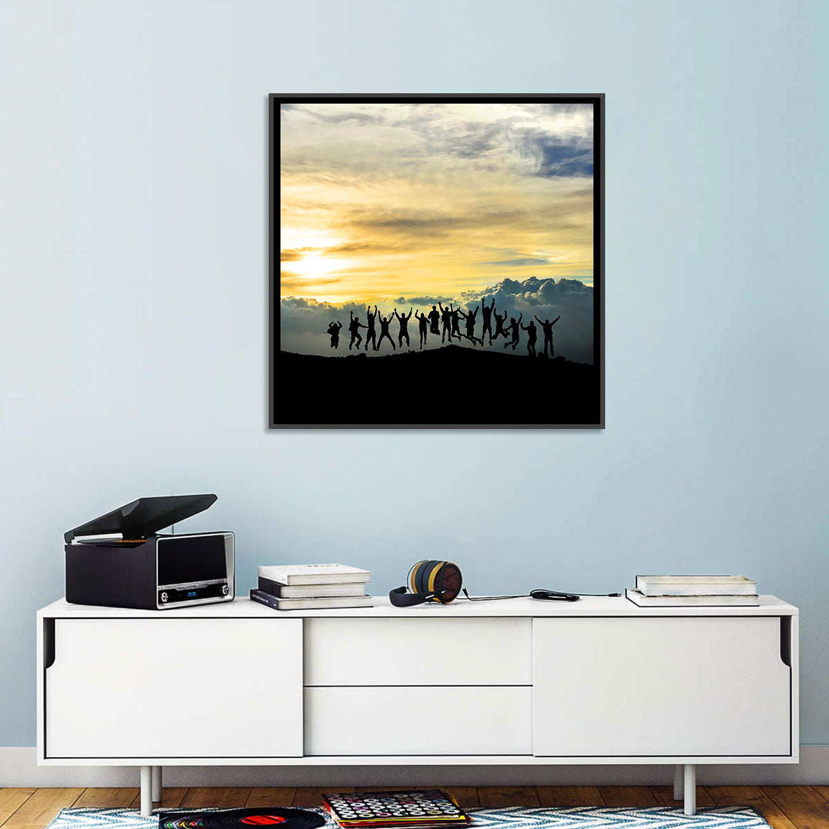 Golden Team Silhouettes at Sunset Wall Art