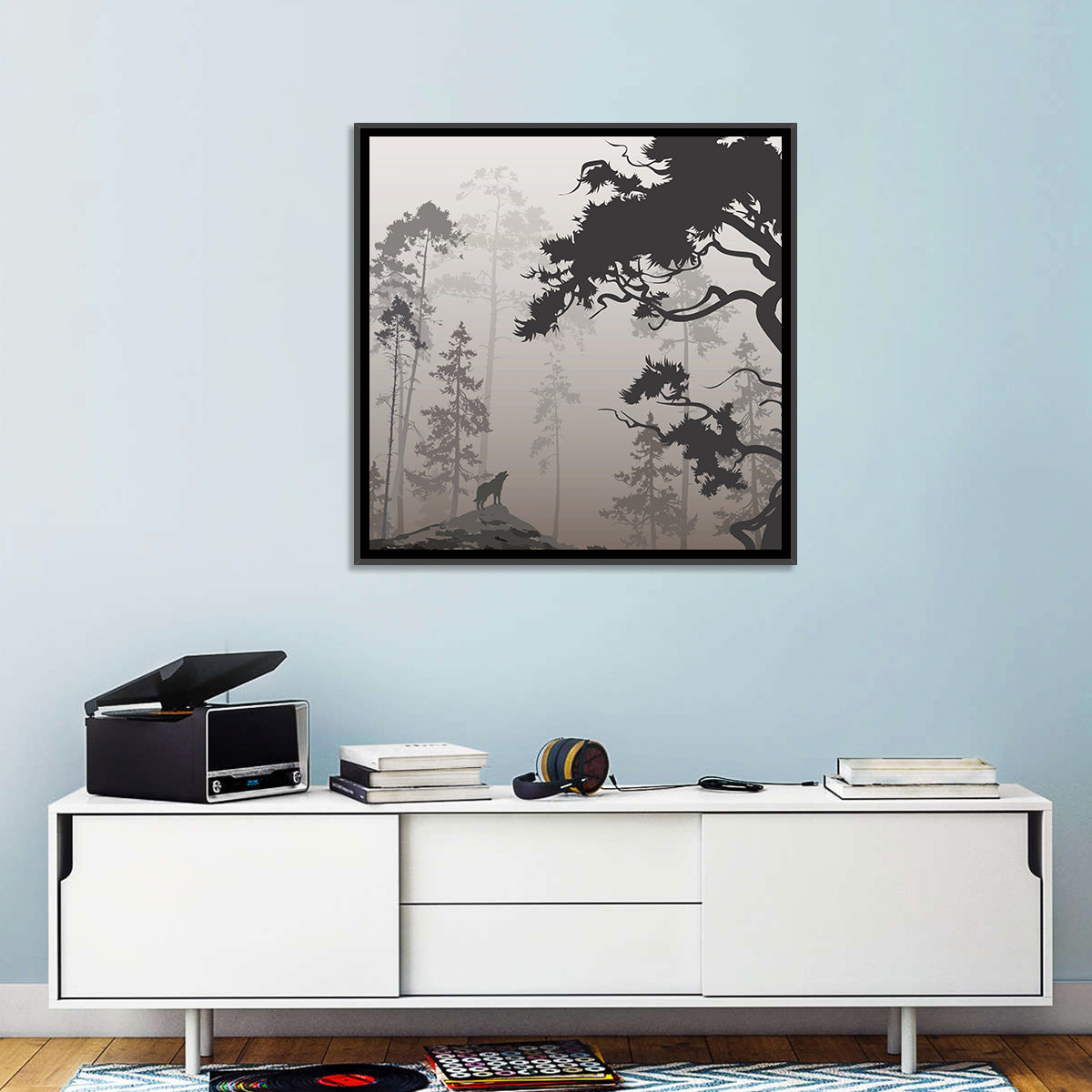 Howling Wolf in Misty Forest Wall Art