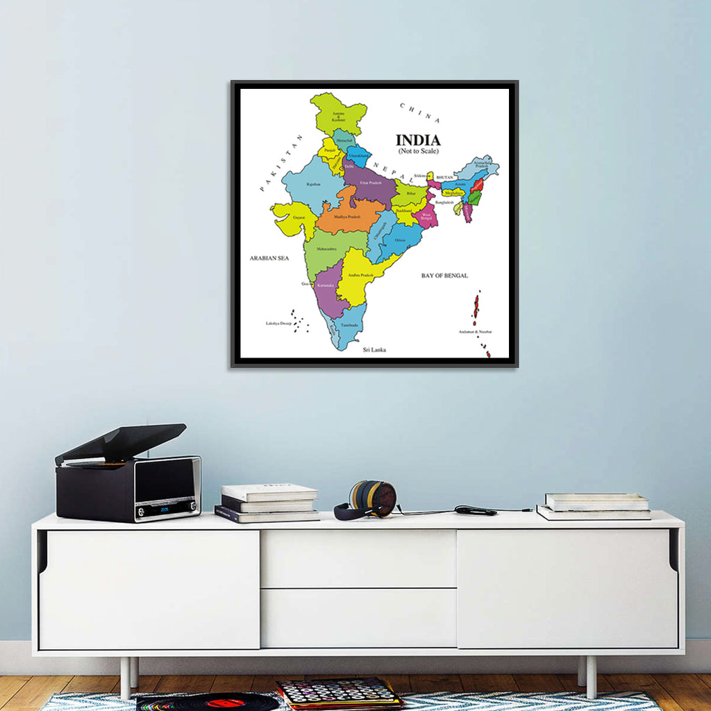Colorful Political Map of India Wall Art