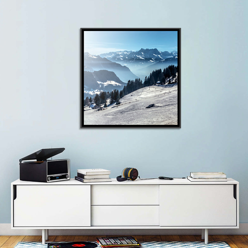 Sunlit Alpine Ski Slope Wall Art