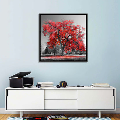 Winter Tree with Red Leaves Wall Art