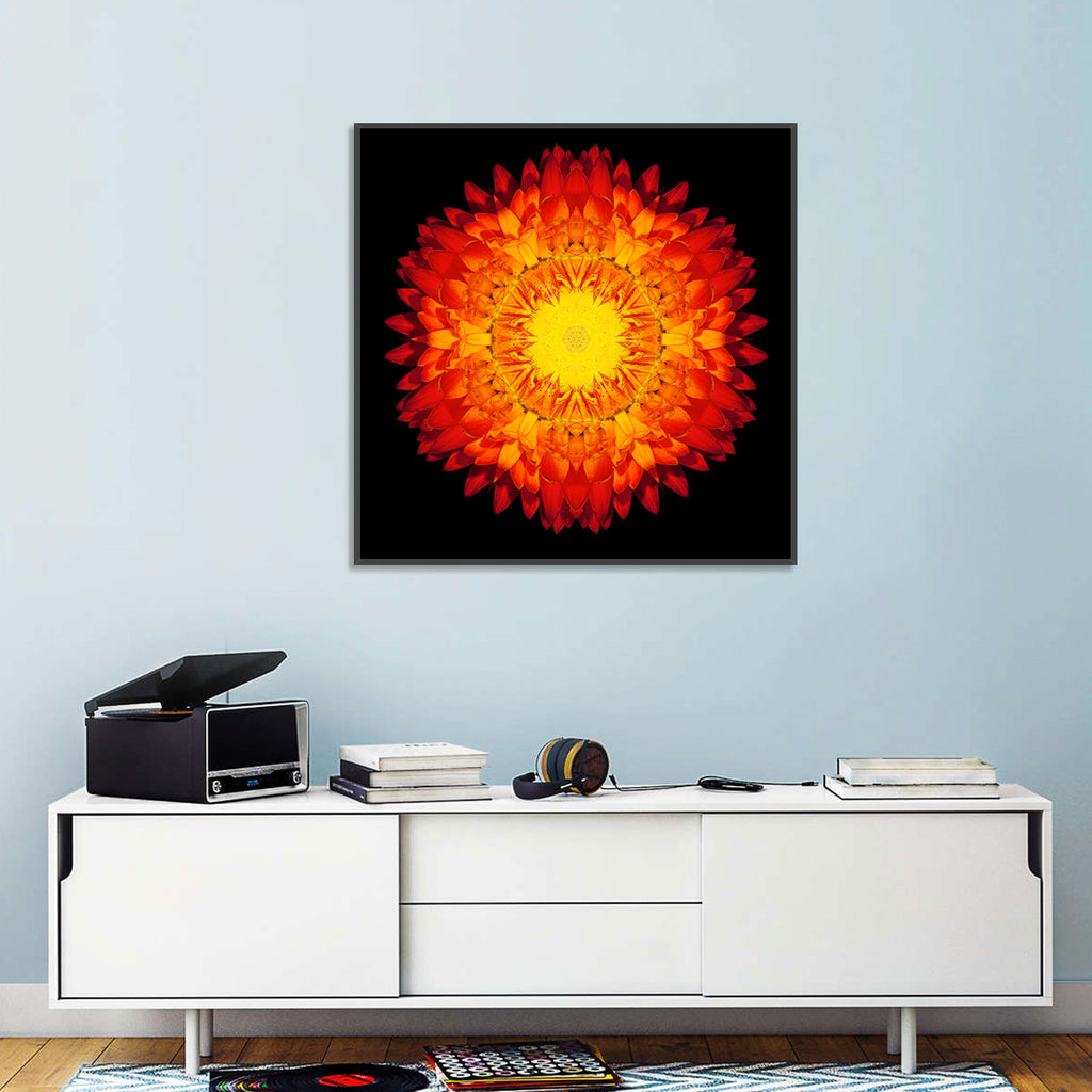 Radiant Red Kaleidoscopic Mandala Flower Wall Art