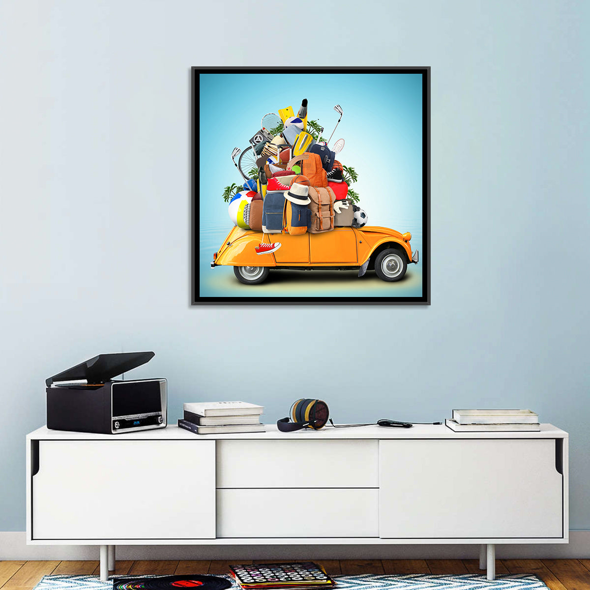 Orange Vintage Car Road Trip Getaway Wall Art