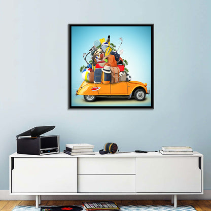 Orange Vintage Car Road Trip Getaway Wall Art