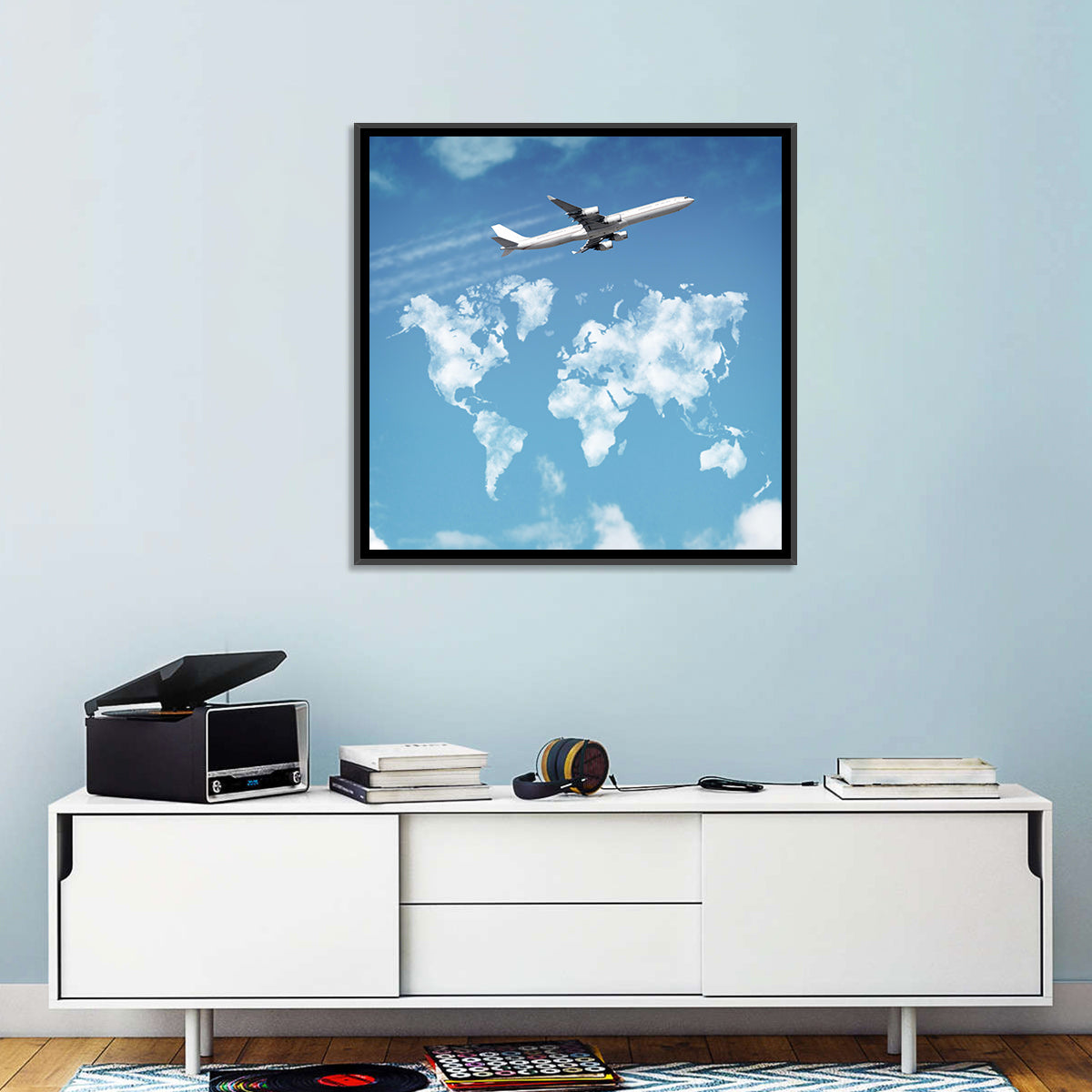 Jet Over Cloud World Map Wall Art