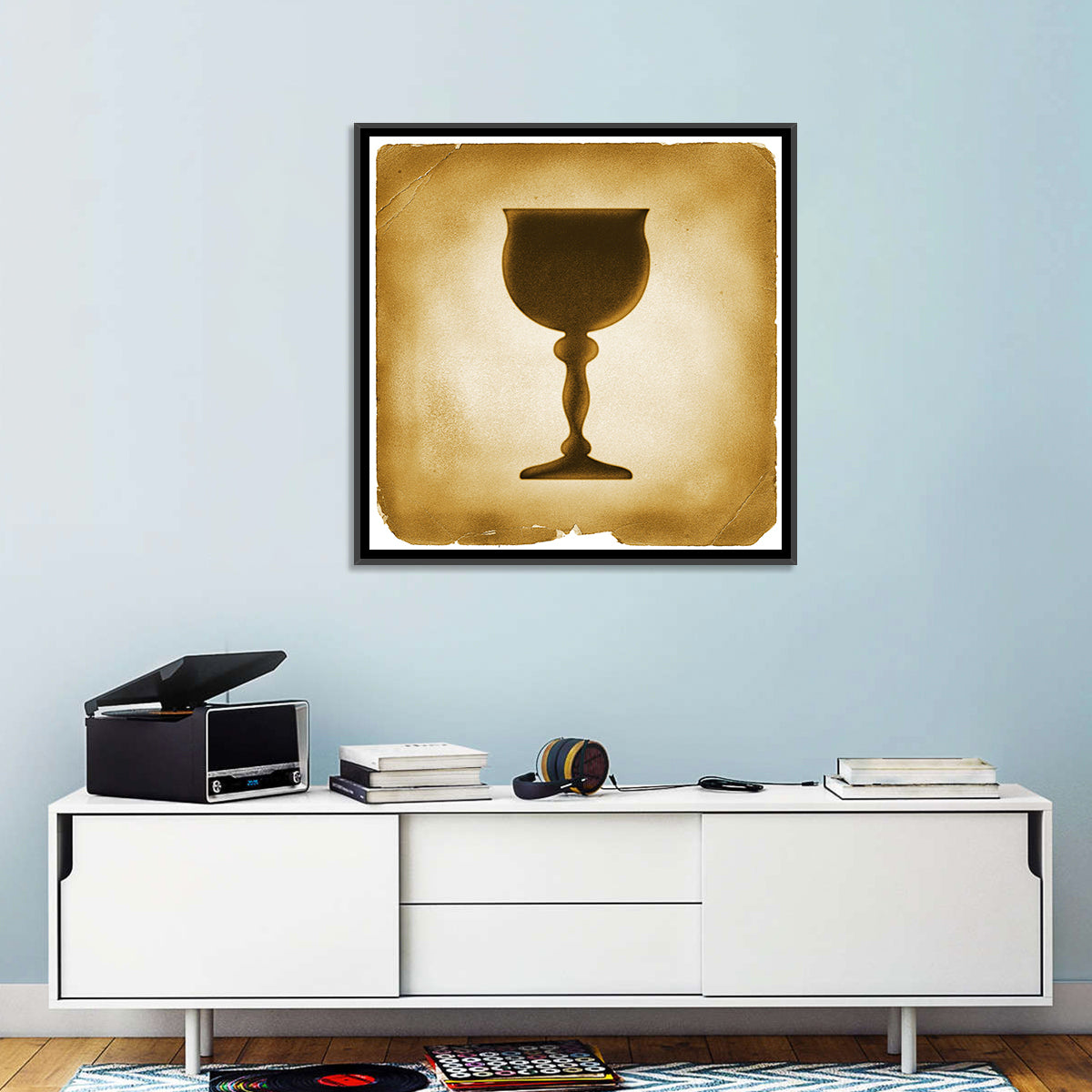 Holy Grail Chalice Illustration Wall Art in a room, square