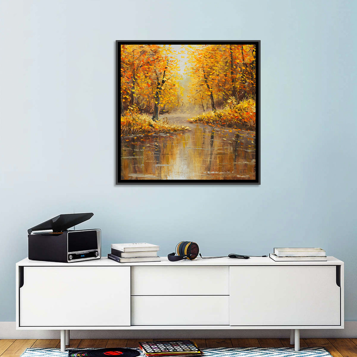 Golden Autumn River Reflection Wall Art