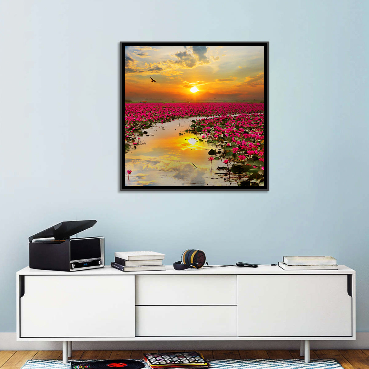 Golden Hour Lotus Field Wall Art
