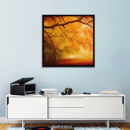 Autumn Forest Path with Lone Figure Wall Art