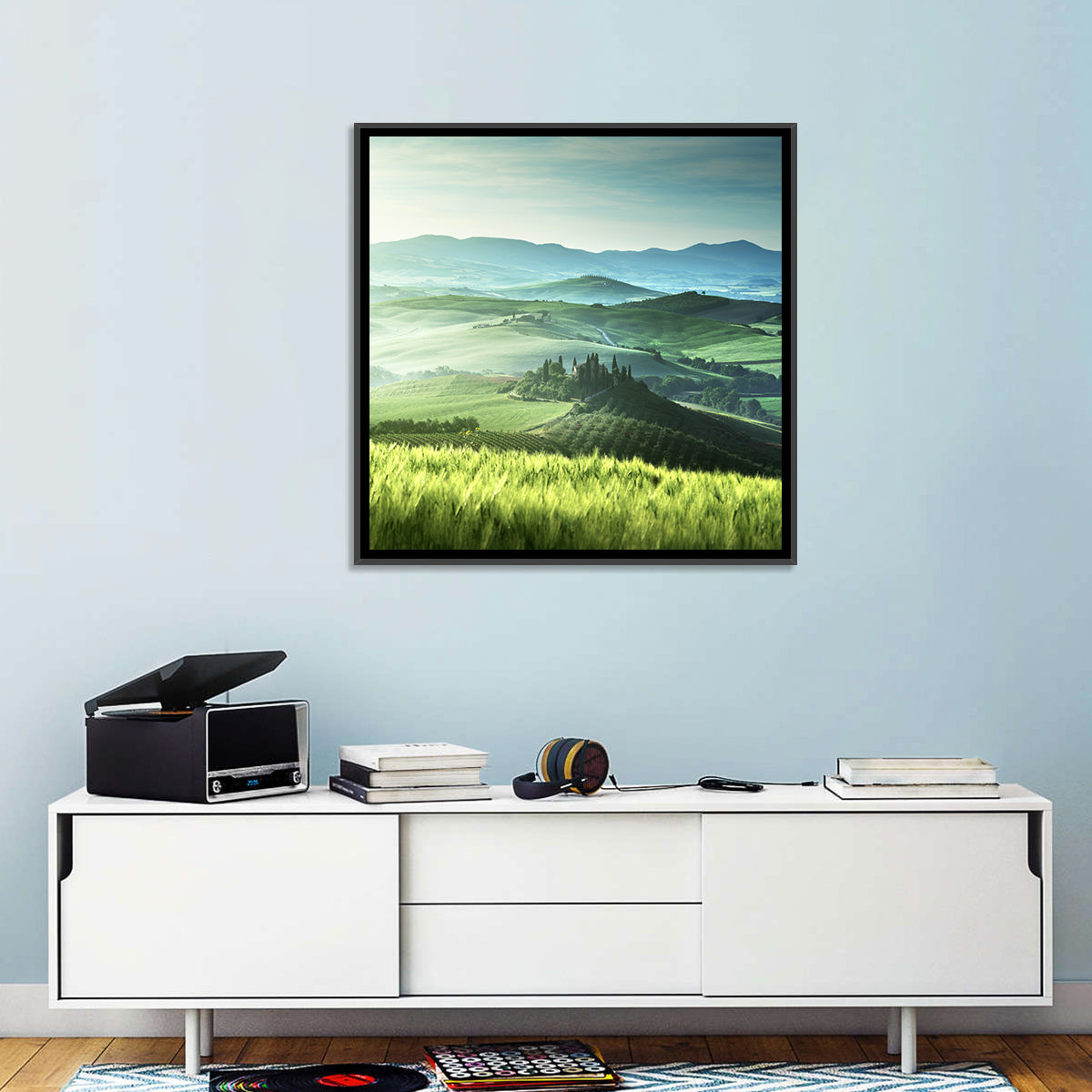 Misty Rolling Hills with Cypresses Wall Art