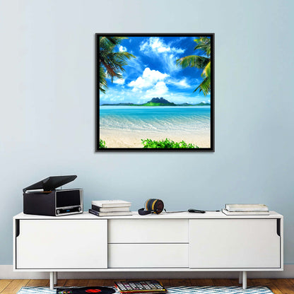 Palm-framed Tropical Island Beach Wall Art
