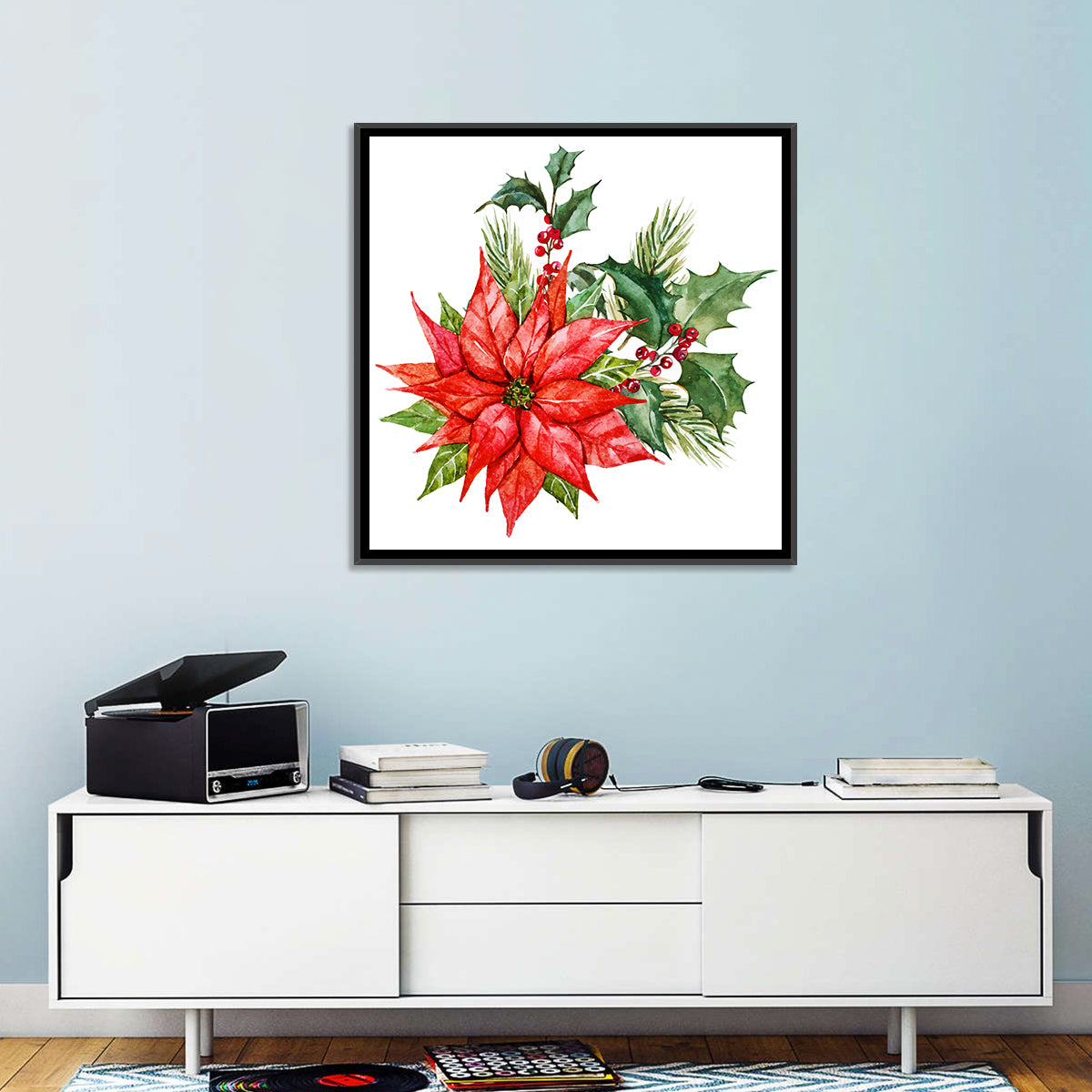 Christmas Poinsettia Watercolor Wall Art