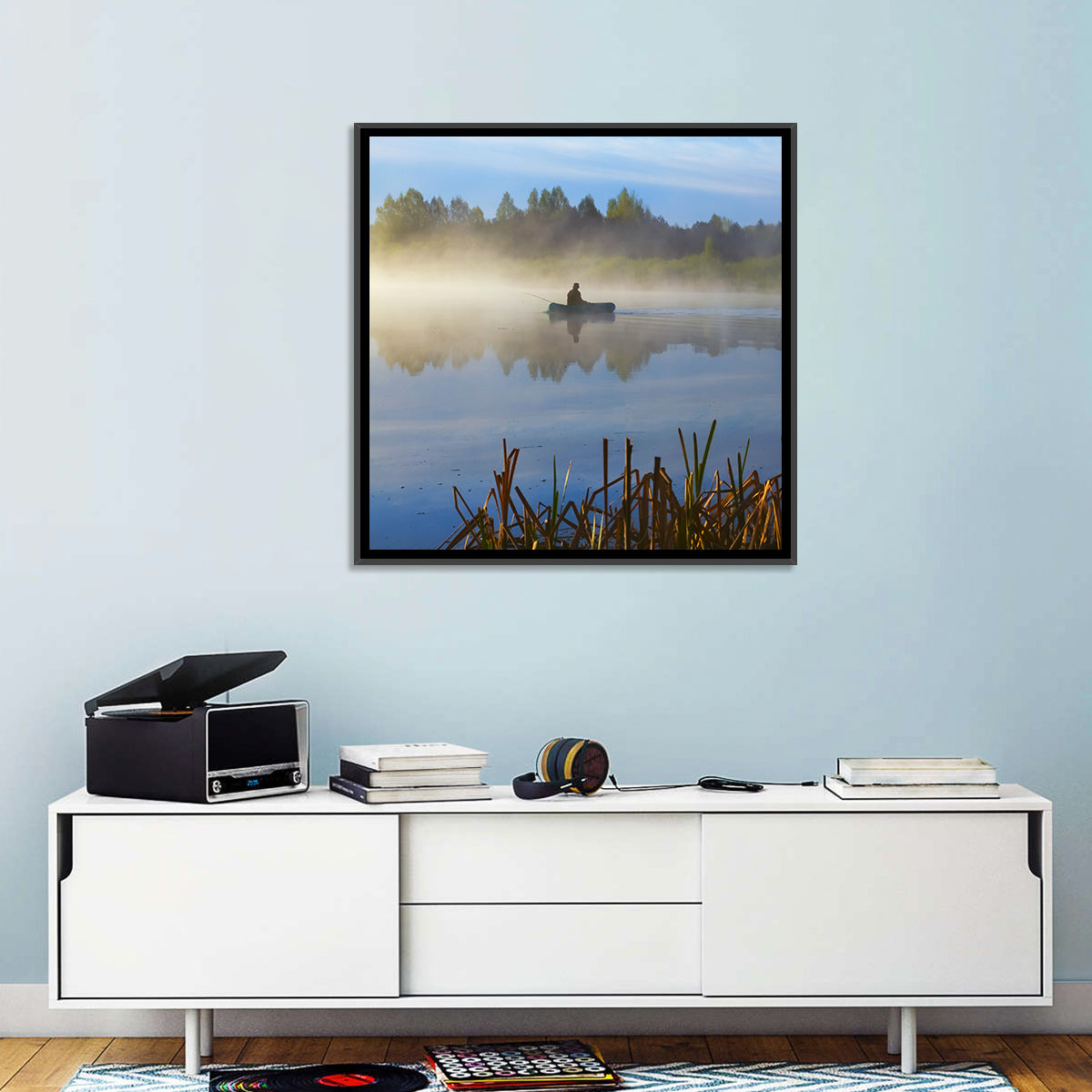 Misty Lake Fisherman Wall Art