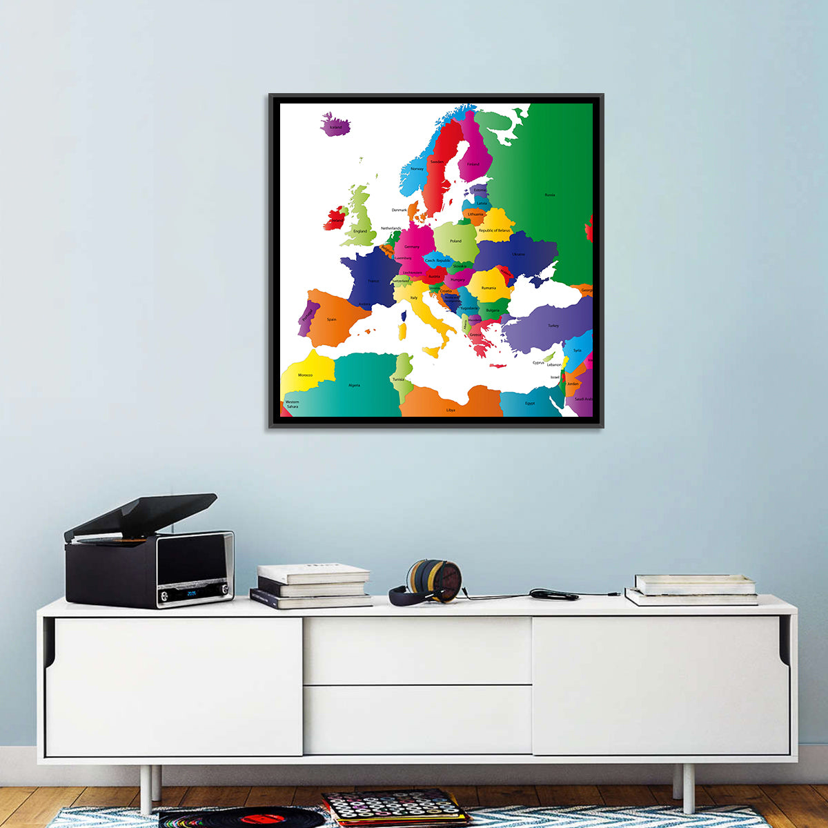 Modern Coloured Map of Europe Wall Art