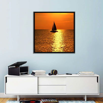 Sailboat Silhouette at Golden Sunset Wall Art