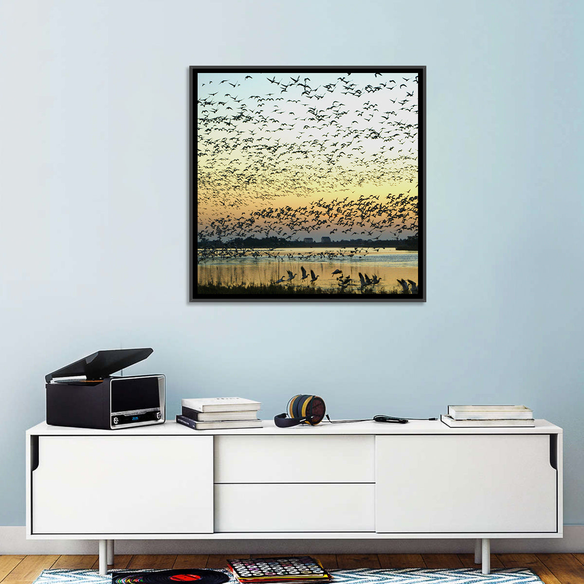 Snow Geese Over River Wall Art