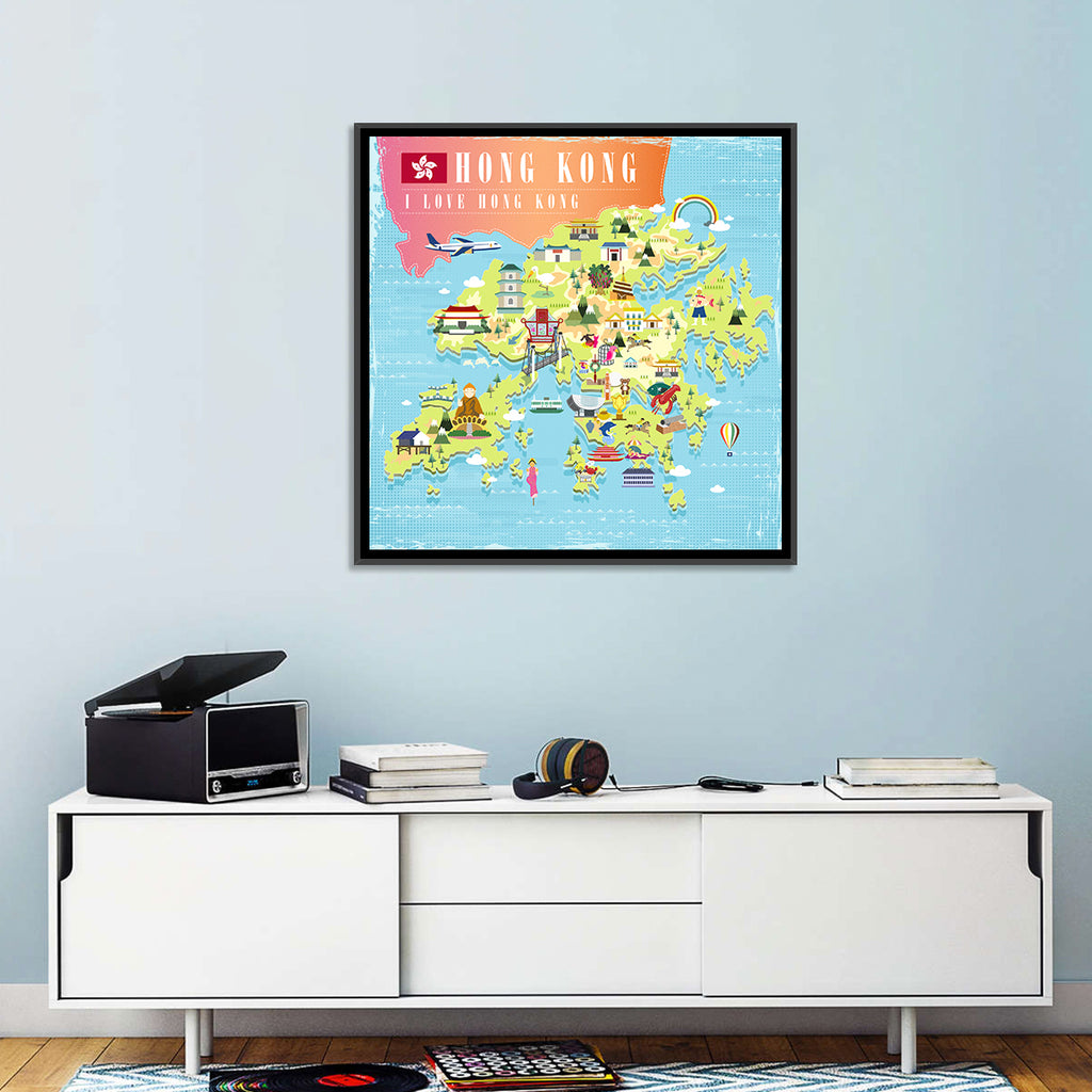 I Love Hong Kong Illustrated Cultural Map Wall Art