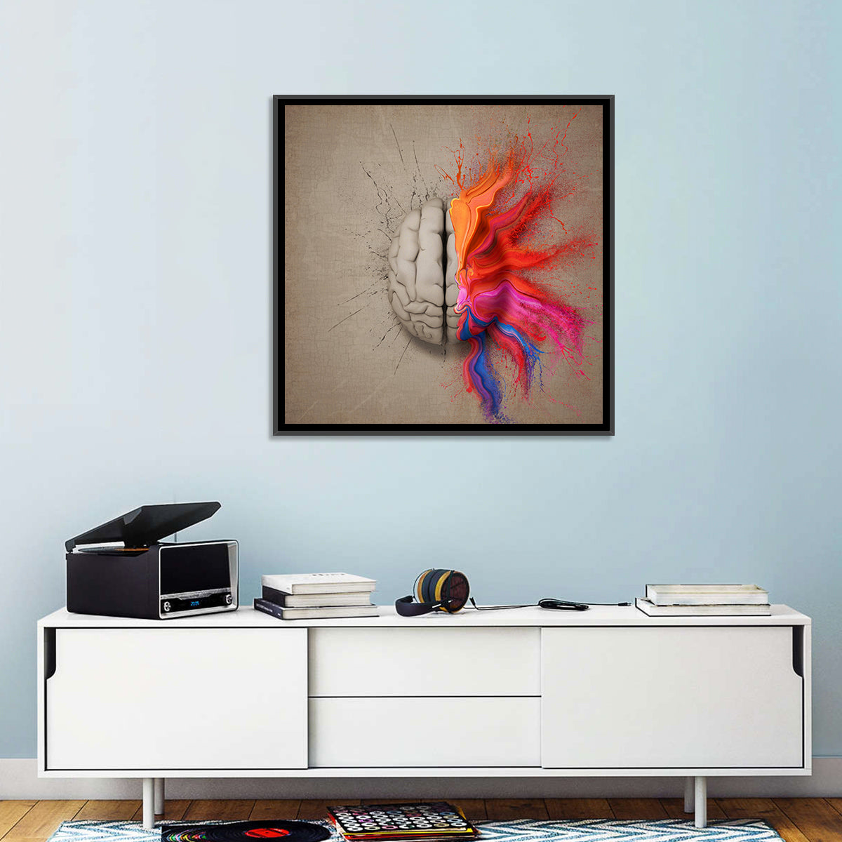 Creative Brain Duality Illustration Wall Art in a room, square