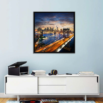Manhattan Bridge Dusk Light Trails Wall Art