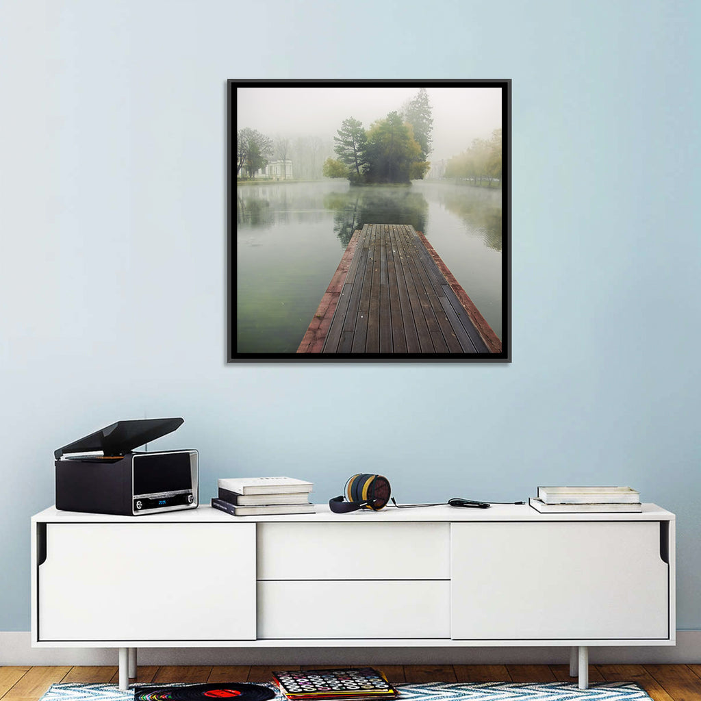 Wooden Pier on Foggy Lake Wall Art