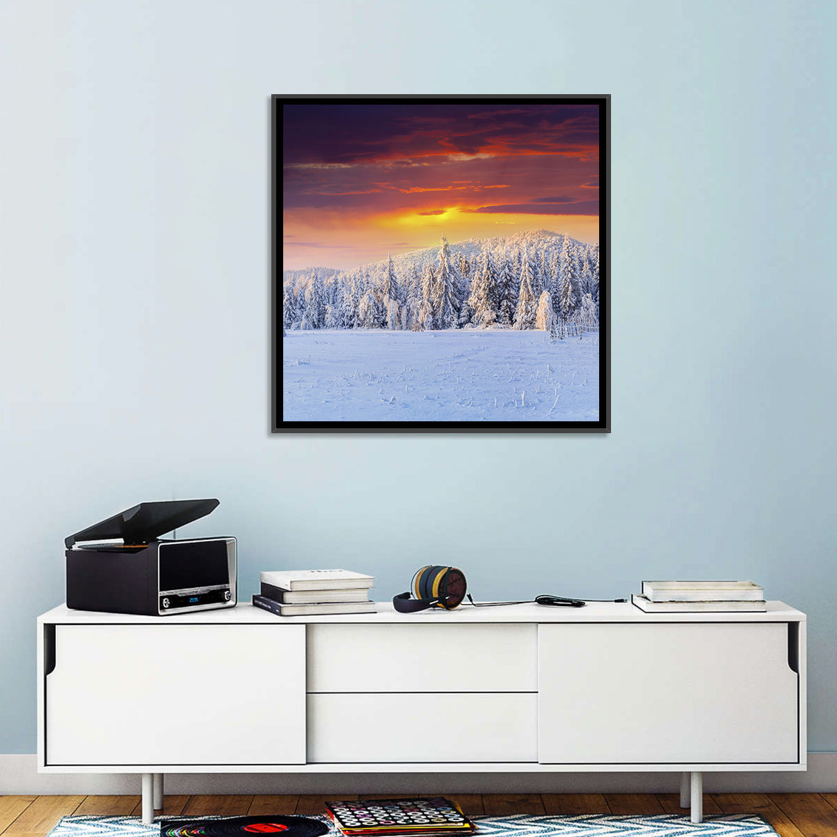 Snowy Forest Sunset Wall Art