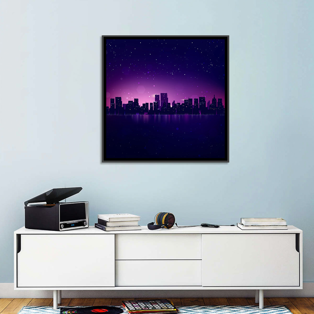 New York Night Skyline Wall Art in a room, square