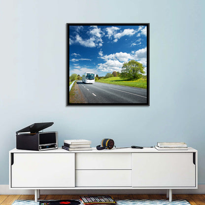 White Bus on Meadow Road Wall Art