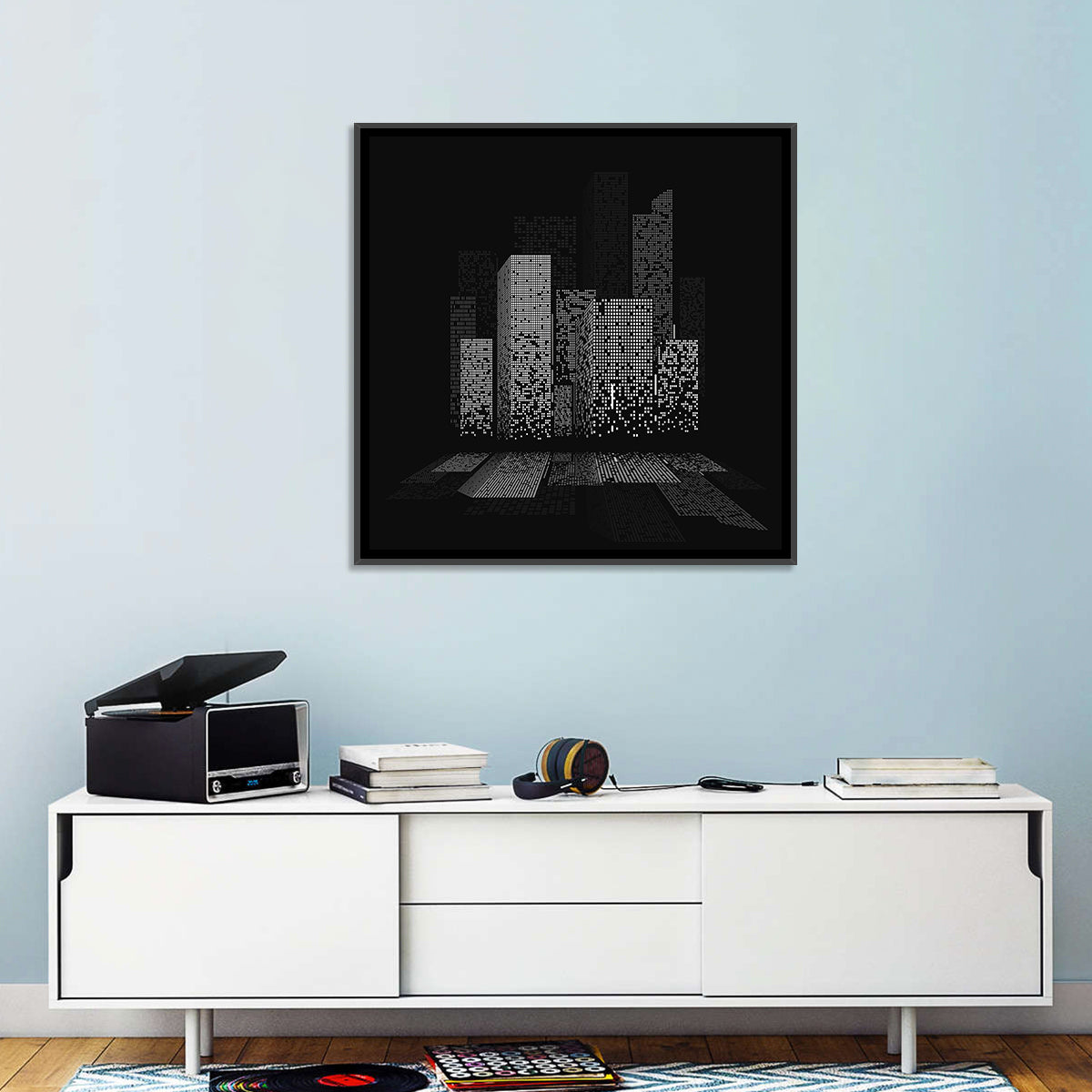 City Lights Abstract Wall Art in a room, square