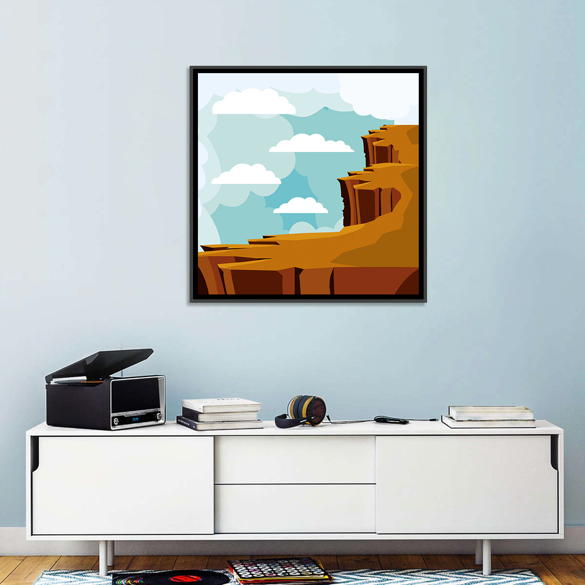 Minimalist Desert Cliffs Wall Art in a room, square
