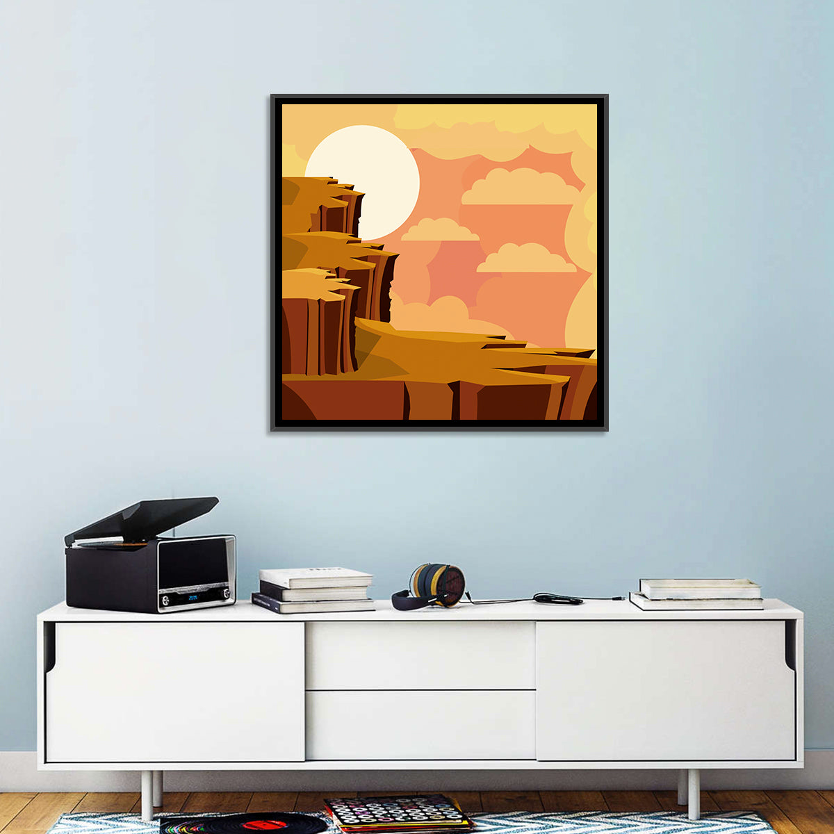 Geometric Canyon Sunrise Wall Art in a room, square