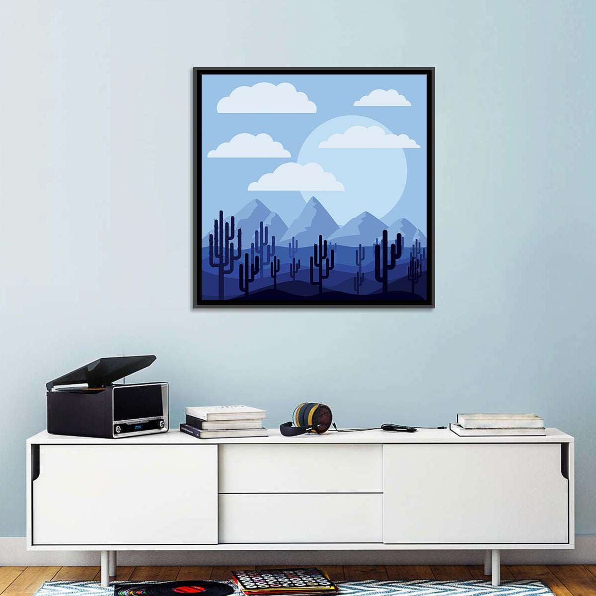 Blue Desert Cactus Illustration Wall Art