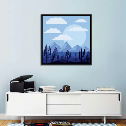 Blue Desert Cactus Illustration Wall Art
