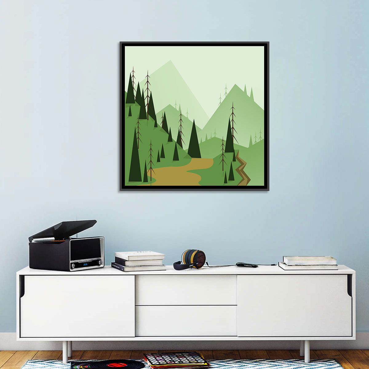 Green Foggy Hills Illustration Wall Art