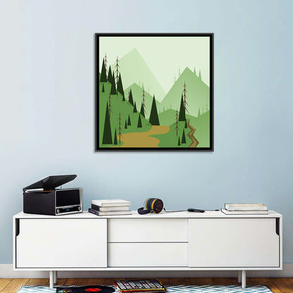 Green Foggy Hills Illustration Wall Art