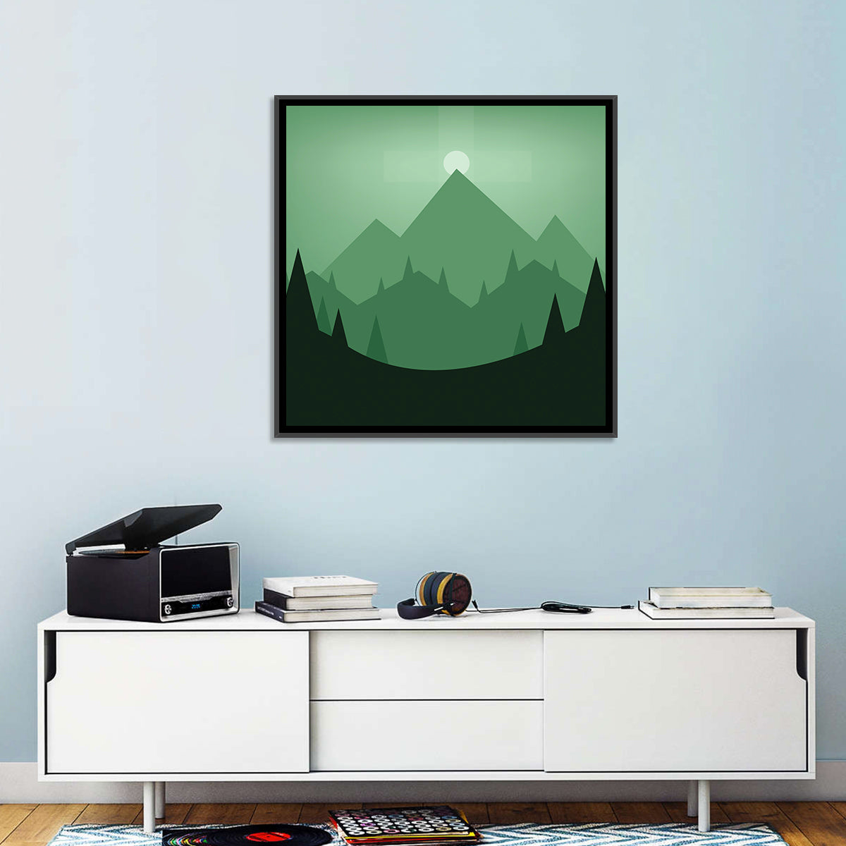 Geometric Mountain Sunset Illustration Wall Art