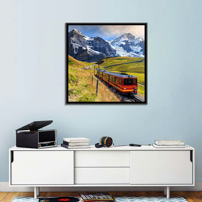 Red Alpine Train at Eiger Wall Art
