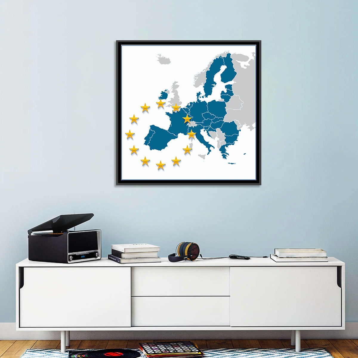 European Union Map with Stars Wall Art in a room, square