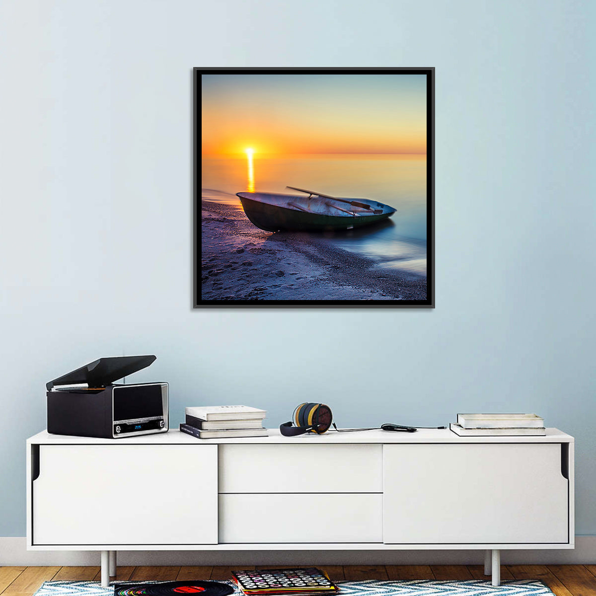 Rowboat Sunrise Seascape Wall Art
