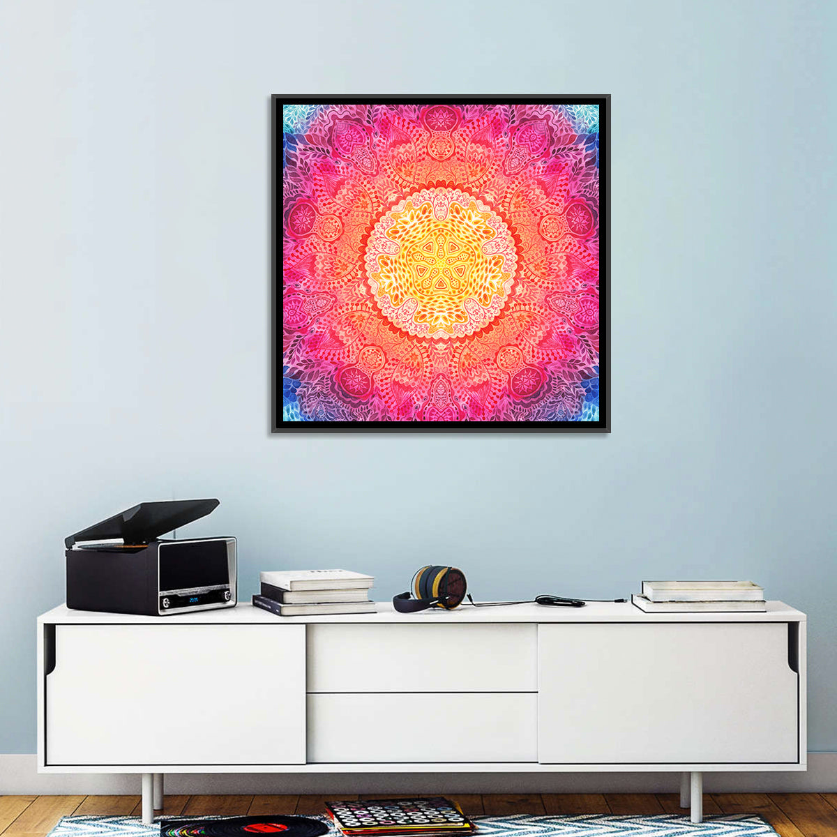 Watercolor Lace Mandala in Pink and Gold Wall Art
