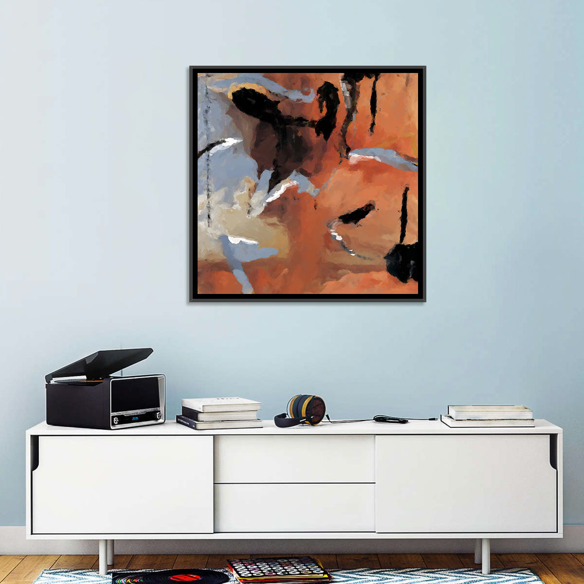 Barking Dog Gestural Abstract Wall Art in a room, square